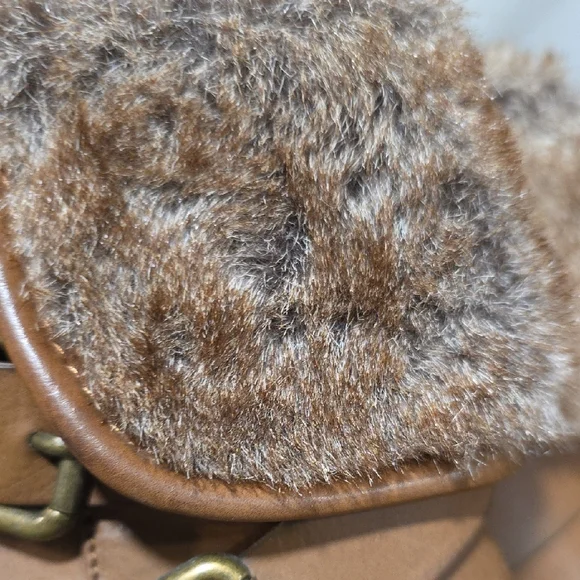 JustFab McKinley Brown Block 3 Inch Heel Boots with Faux Fur Cuff - Picture 13 of 15